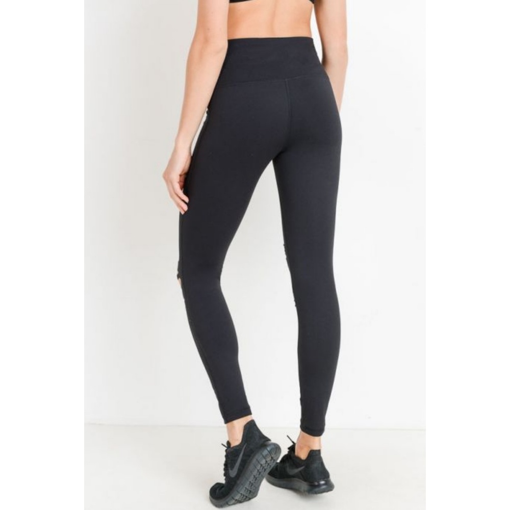 High Waist Laser Cut Ripped Knee Leggings - Picture 5 of 7